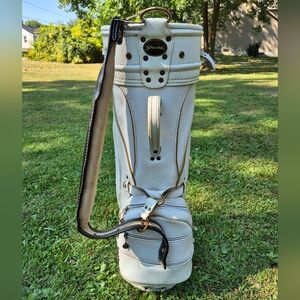 Vintage Spalding Cart Carry Golf Bag - White W/ Gold Trim -